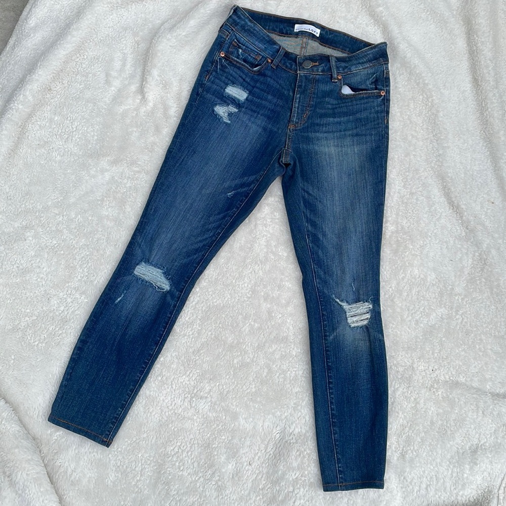 LOFT Women's Made And Loved curvy Skinny Jeans 4/27 Mid Rise Zip Fly distressed